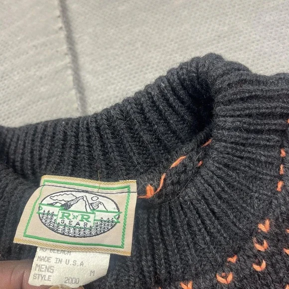R n R Gear Wool Sweater Mens Medium Black Chunky Knit Birdseye USA Pullover - Picture 3 of 10